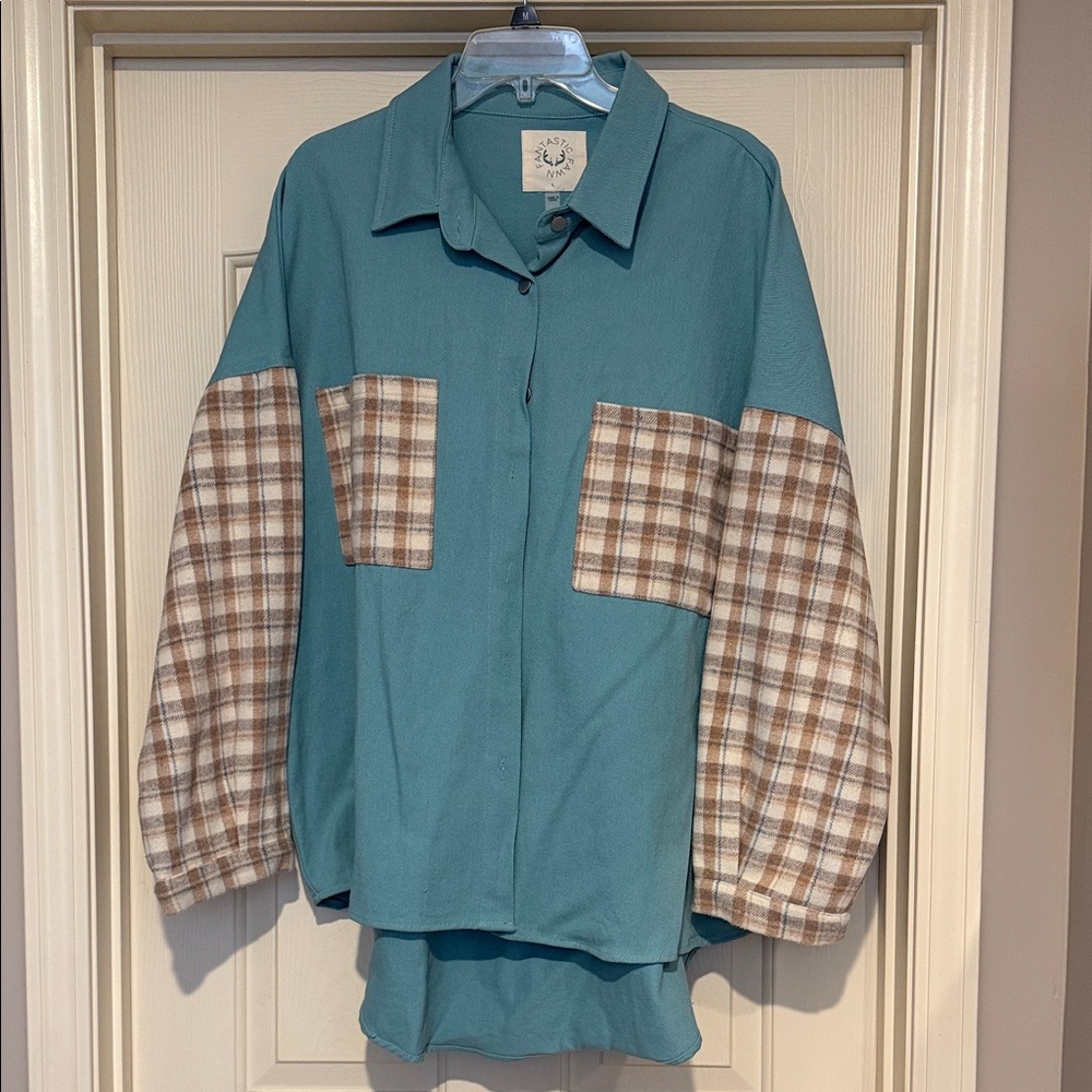 Fantastic Fawn Teal and Plaid Button Down Shirt